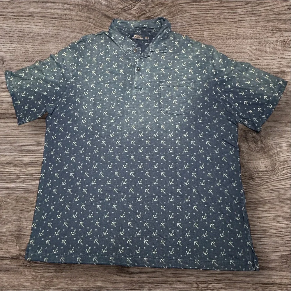 Polo Ralph Lauren Anchor Print Shirt Mens 2XLT Short Sleeve 100% Cotton‎